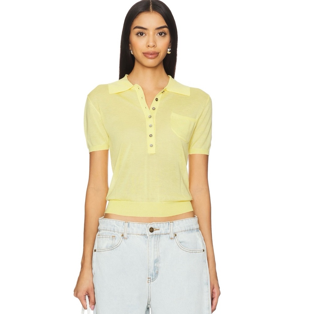 Lioness Yellow Crop Button Down Polo Top